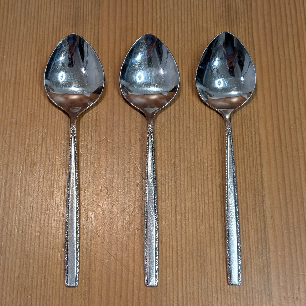 Lot of 3 Oneida Community VIA ROMA Stainless Steel 6" Soup Spoons Spoon Set GUC